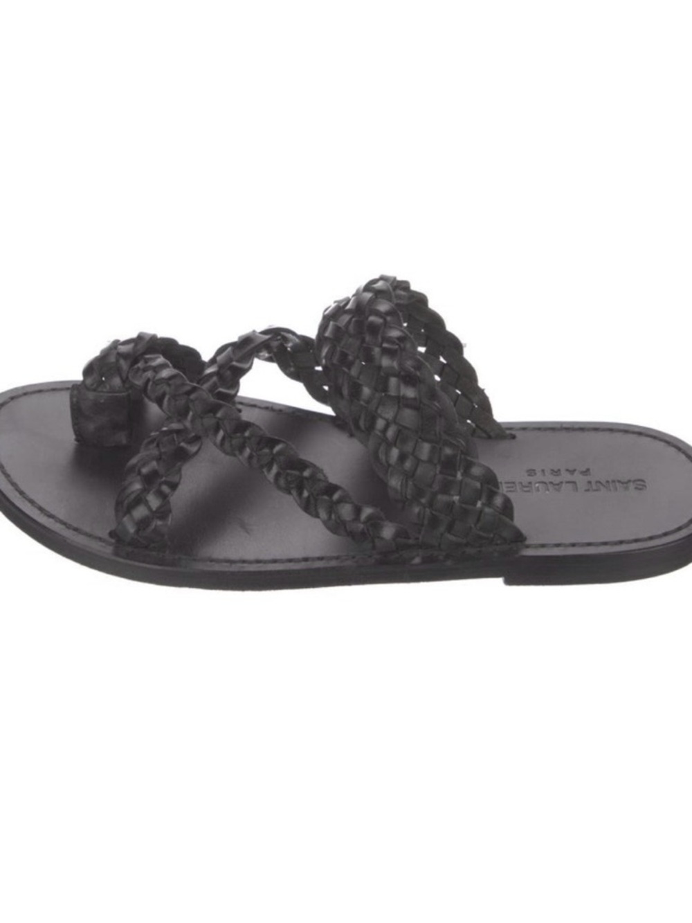 Saint Laurent Black Braided Leather Slide Sandals - Picture 4 of 5